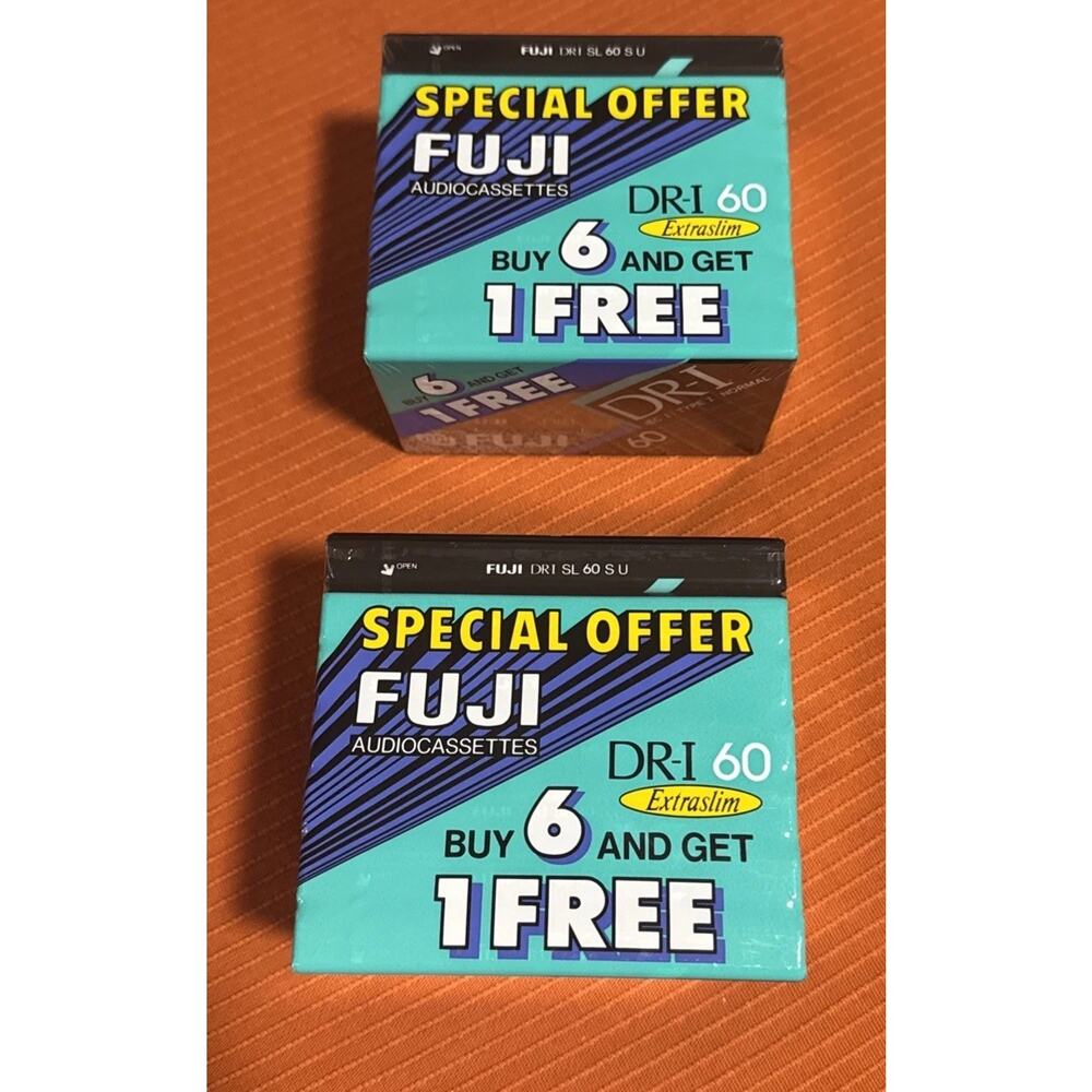 2 Pks/Fuji Cassette Tape Blank DR-I Extraslim 60 IEC I Type I Normal 7 CASSETTES